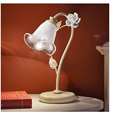 Lumetto, lampada, lume, abat jour classico per interno in ferro battuto bianco e oro particolari in ceramica vetro di murano 1 luce per camera da letto, salotto, cameretta, soggiorno, FL-150
