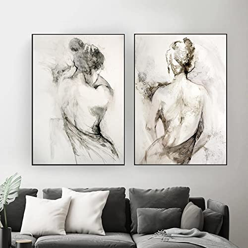 Rumlly Abstrakte sexy nackte Rückseite Leinwand Gemälde schwarz weiße Frau Poster und Drucke Wandkunst Bild für Wohnzimmer Dekoration 70 x 100 cm x 2 rahmenlos