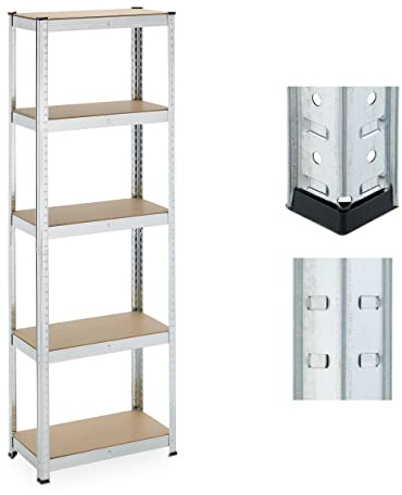 Relaxdays Schwerlastregal, HxBxT: 180x60x30 cm, 500 kg, verzinkter Stahl, Lagerregal Keller, Garage, zum Stecken, Silber