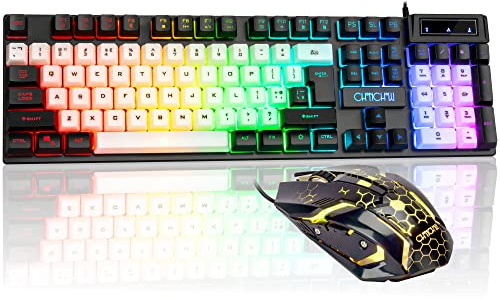 CHONCHOW USB-Tastatur- und Maus-Kombination, volle Größe, Regenbogen-LED-Beleuchtung, Hintergrundbeleuchtung, Gamer Tastatur und Maus, Set aus Maus und Tastatur für Computer, Laptop, Xbox, PS4, PS5,