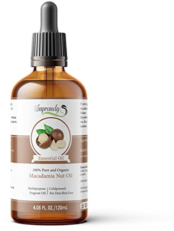 Macadamia Nut Essential Oil| 100% Pure Organic Unrefined Cold Press Natural Oil for Face, Hair and Skin Glass Bottle (120ML)