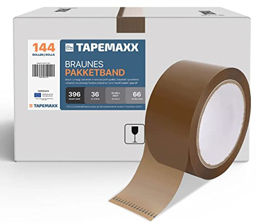 FYBR TAPEMAXX 144 Rollen Paketband Paketklebeband Klebeband Packband Braun Set Leicht Abrollend 48 mm x 66 m - Paket Päckchen Kiste Umzugskarton zukleben