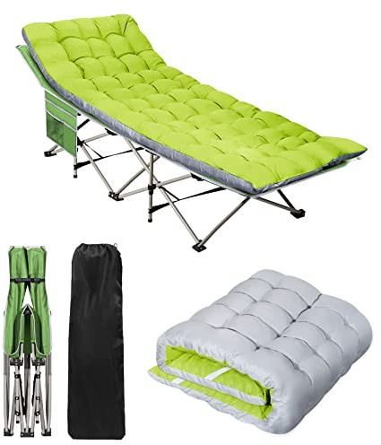 HAITRAL Bärbar campingbarnsäng med madrass – utomhus, vikbar, kraftig sovsäng med sidoficka för vuxna – Oxford enkel loungeschäslong för camping, tält strand kontor maxbelastning 136 kg (grön)
