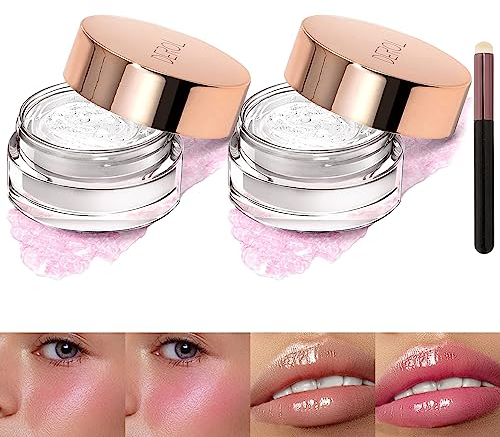 Color Changing Blush 2PCS Liquid Blush Clear Blush Color Changing Lipgloss Cream Blusher Ph Temperature Change Blush für Lippen Gesicht Lightweight Long Lasting Glossy Makeup mit 1 Lippenpinsel
