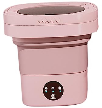 perfk Faltbare Mini Waschmaschine Reisewaschmaschine Washing Machine 6.5L, Tragbare Leise Elektrische Kleine Waschmaschine für Wohnmobil, Unterwäsche, Camping, Wäscherei, Wohnung, Rosa