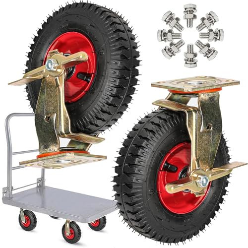 SAGIDAR Lenkrolle Luftrad, 8 Inch/10 Inch Gummi Ersatz Rollen, 2 Stück Luftreifen Gummiräder, Industriell Rad Mit Bremse, 360 Grad Drehbar, Für Möbelroller Transportroller, Werkbank Rollen