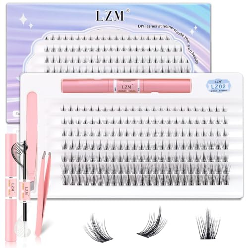 LZM Manga Wimpern Extensions Set 168pcs Lashes Extension Set 8-16mm Diy Lash Extension Set D Curl NatÜRliche Manga Lashes mit Einzelne Wimpern Kleber Bond & Seal (LZ02-D Curl Mix)
