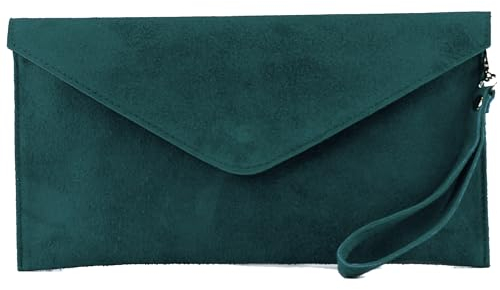 modamoda de T106 Damen Wildleder Rauleder Clutch Umhängetasche Abendtasche handmade in Italy, Farbe:Petrolblau