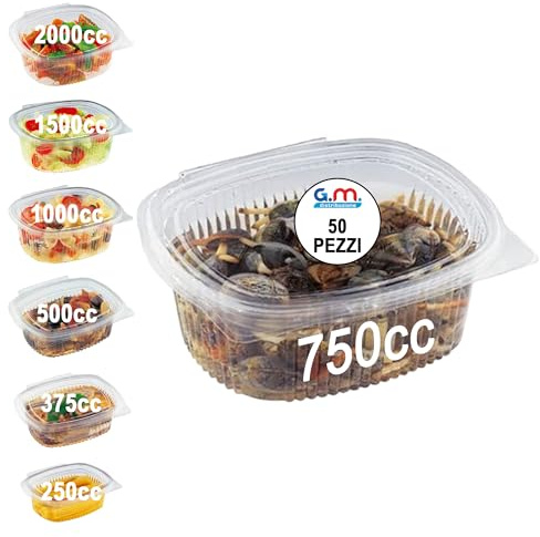 GM 50 Vaschette per Alimenti Riutilizzabili con Coperchio Ovali Trasparenti in Pet Misura 750 cc Contenitori con Coperchio Unito Trasparente Vaschette per Alimenti Riutilizzabili Chiusura ermetica