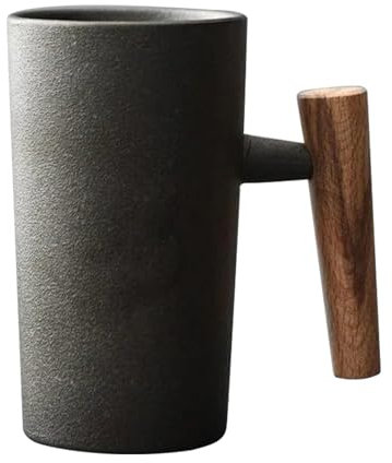 Hintyne Tasse à Café Avec Poignée En Bois Tasse à Café En Céramique 220 Ml Ergonomique Exquise En Grès Tasses Vintage Maison Tasse En Céramique Pour Le Thé Boissons Eau Noir