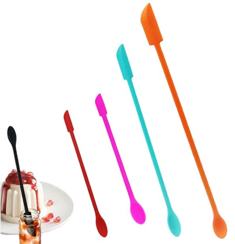 4 Stück Mini Silikon Spatel Multifunktionale Wiederverwendbare Gummi Spatel für Make-up Küche Küche Küche Make-up Kosmetik Lotion Harz Handmade (Orange, Rot, Smaragdgrün)