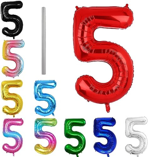 Geburtstag zahlen Luftballon 5 jahre-Rot XXL Jumbo Folienballon 40 Zoll – 101 cm Luftballons 5 Geburtstag Junge Mädchen Babyparty Geburtstagsdeko Jubiläumsparty Dekoration