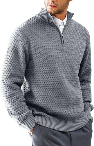 HYPESTFIT Mens Quarter Zip Sweater Mock Neck Knitted Pullover Long Sleeve Jumper Casual Top
