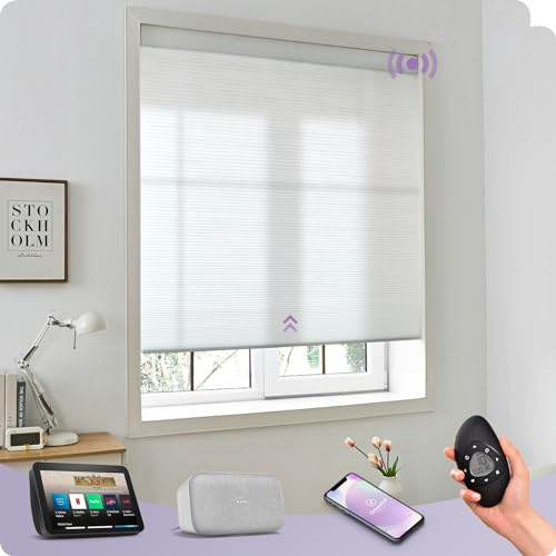 Graywind Wabenplissee Elektrisch nach Maß Kompatibel mit Alexa, Halbtransparent Elektrische Plissee Innen mit Zigbee Motor, Energiespar Elektrische Jalousien innen, Einzelloch Weiß