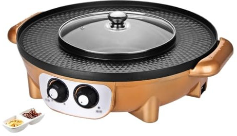 Fitlin Barbecue à Fondue intégrée for la Maison, Barbecue électrique sans fumée, rôtissoire, Gril électrique, appareils de Cuisine