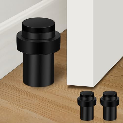 2 Pack Door Stop Black Door Stopper Wall Floor Mounted Cylindrical Rubber Door Bumper, Stainless Steel Doorstop Indoors Outdoors Tall Door Stops, 50mm (2 Inch)