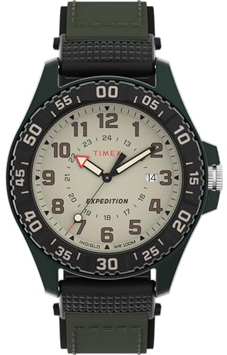 Timex Expedition® TW4B34100 Montre, 42 mm, Cadran Naturel, boîtier Vert, Bracelet en Tissu Vert, pour Hommes