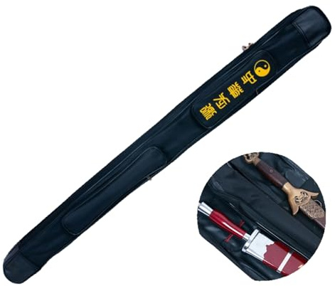 HJHUUA 130 cm svart vattentätt svärdhölje, dubbelskiktsdesign kan rymma 2 svärd, Oxfordtyg, lång svärdväska, multifunktionell broderad bärväska för Tai Chi-svärd, samurajsvärd, bokken, Katana