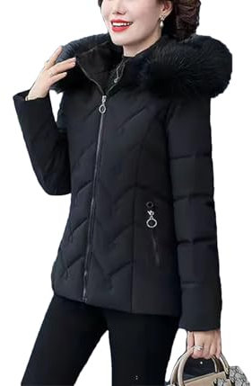 Chaqueta corta de invierno de algodón para mujer, con capucha, protección contra el frío, abrigo cálido con cremallera, talla holgada, Negro, XXL