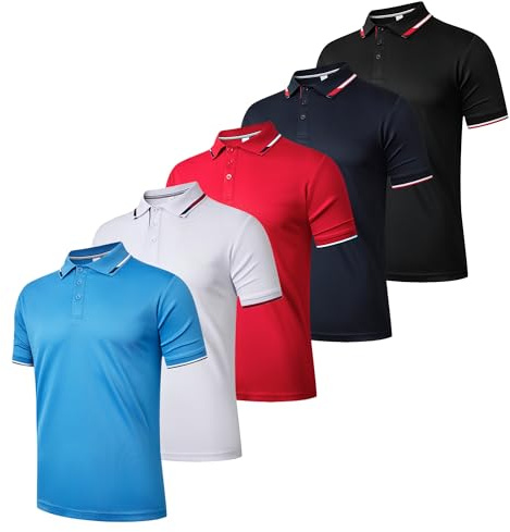 Gaiatiger 5 Pack Mens Polo Shirts Breathable Moisture Wicking Work Polo T Shirts Casual Tops Short Sleeve Golf Shirts Sports Tee,P8512-5,BlackWhiteNavyRedLightBlue,XL