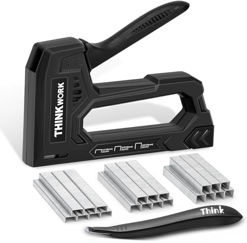 THINKWORK Handtacker Set - Tacker mit 1600 JT21-Klammern 1/4, 5/16, 3/8 und Klammerentferner, Tackerpistole für Holz, Polster, Zäune, Möbel, Dekoration, Kabelbefestigung (Schwarz)