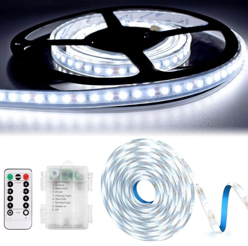 ZeiLaBang Kakadi 1M LED Strip Batteriebetrieben,LED Streifen Batterie,8 Modi Selbstklebende Lichtleisten,LED Lichtleiste Batterie mit Timer für Schränke, Treppen, Küche, Betten