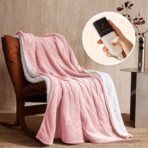 JET'S HOME Heated Blanket 130x160cm, 6 Heat Levels Electric Blanket, Pink | 10 Hour Auto Off Heated Throw Blanket, Machine Washable, Overheat Protection, Skin Friendly, Energy Efficient, Gift for Women