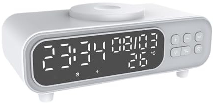 SZLIFE Caricabatterie Senza Fili, Sveglia Digitale da 15 W, termometro Portatile, Stazione di Ricarica, Luce Notturna a LED Multipla per Orologi e telefoni.