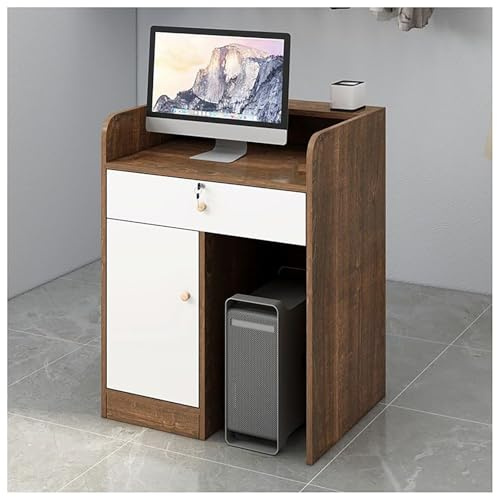 BSKJMMP Bureau de réception avec tiroir verrouillable pour hall d'accueil - Blanc pour comptoir de vente au détail, salon de beauté, barbier et petite entreprise (chêne)