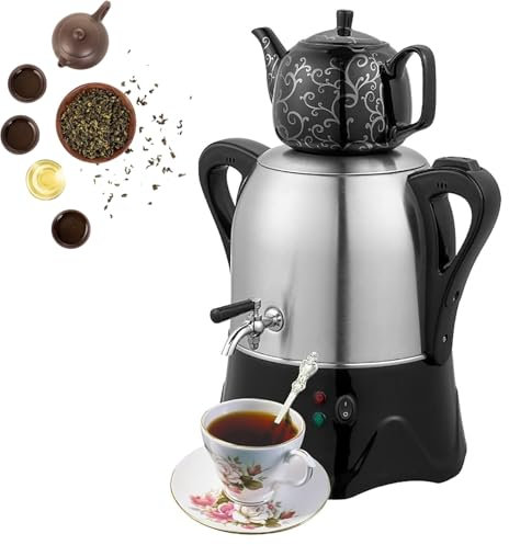 QINPI Théière Électrique Turque 2000 W, Théière en Acier Inoxydable 3 L, Théière en Céramique 1 L, avec Fonction Maintien Au Chaud, pour Café, Thé Parfumé Et