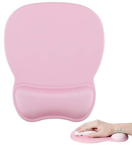 HUIQIHANG Mouse Mat with Memory Foam Rest, Non-slip Rubber Base, Ergonomic Gel Mouse Pad, Mouse Wrist Rest with Non-slip Rubber Base for Home Office Computer Laptop (Pink)