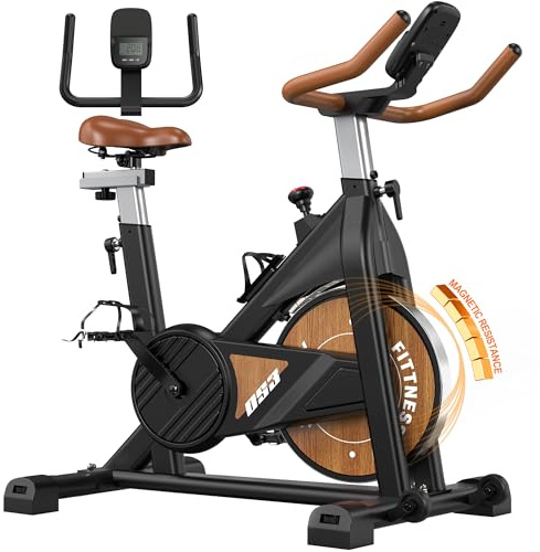 Orisyn Vélo d'appartement ergomètre avec Bluetooth : vélo d'appartement avec résistance magnétique Vélo de fitness d'intérieur avec écran LCD Charge maximale 160 kg (Grain de bois)
