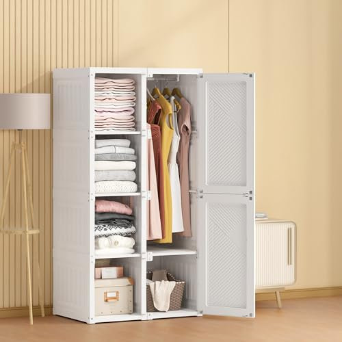 Sovrum Roperos vit, vit garderob 136 x 69 x 50 cm, 470 l vikbara klädskåp med hängande område, enkel hopfallbar garderob