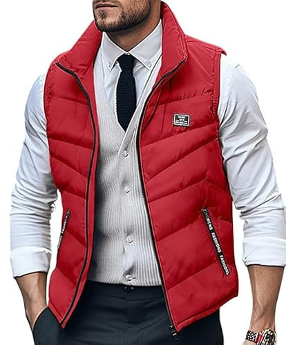 Oanviso Gilet Uomo Trapuntato Leggero Sportivo Imbottito Autunno Inverno Senza Maniche Giubbotto Smanicato da Lavoro Piumino Bomber Casual Giacca da Mezza Stagione Rosso XL