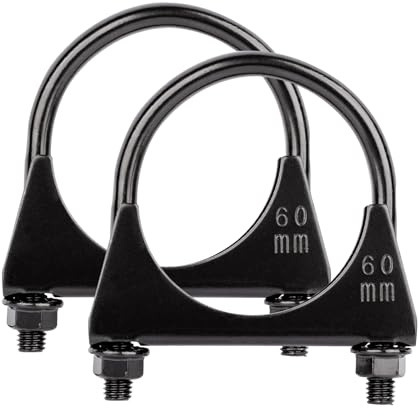 Krtopo 2PCS Abrazadera para Tubo de Escape - Abrazadera de Silenciador | Tipo U Universal de Acero Inoxidable Reforzado en Negro para Conexión de Tubo de Escape de Coche (60MM)