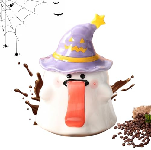 Ghost Shaped Glass Cups - Spooky Drink Cup, 450 ml Ceramic Phantom Coffee Cup, Halloween Drinks Tumbler, Funny Novelty Glassware, Quirky Addition to Your Drinks