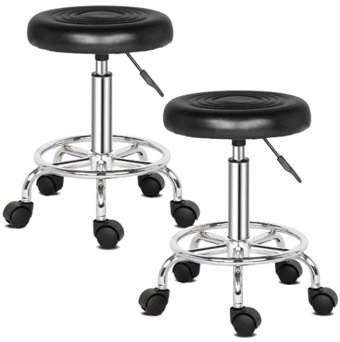Alightup 2 pièces Tabouret de Bureau Tabouret à roulettes Professionnel Rotation à 360° Chaise a Roulette Salon de Massage Cuisine Bureau Hauteur Réglable Noir1