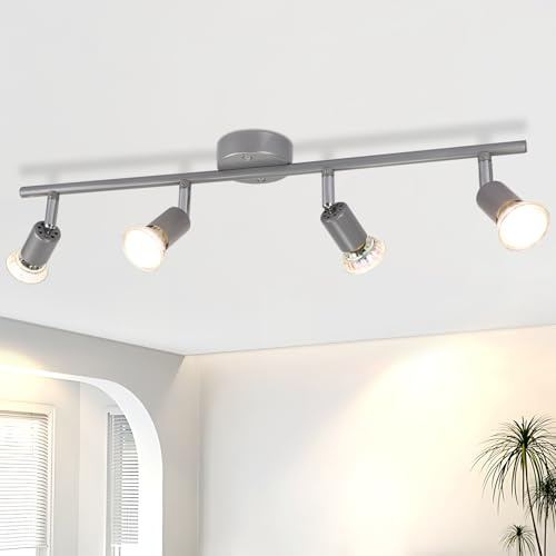 Viketeri LED Deckenstrahler 4 Flammig Strahler - Deckenleuchte 12W Modern | 350° Schwenkbar Deckenlampe Spot GU10 3000K Warmweiß Silber Spotlight Innen Deckenspot für Küche Wohnzimmer Schlafzimmer Flur