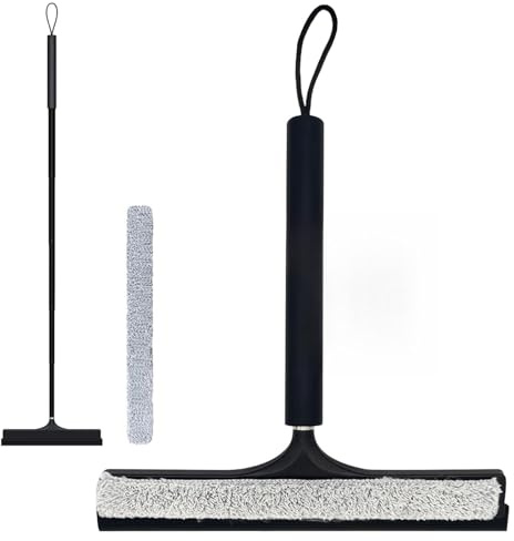 LORESJOY Limpiacristales Ducha Extensible Limpiacristales Baño Hogar, Mango Retráctil Telescópico 120cm, Silicona Antideslizante, Rasqueta Goma, Limpieza Cristales Mamparas Espejos Ventanas (A)