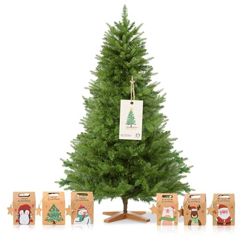 Albero di Natale Artificiale DEWINNER 180 cm, Certificato FSC, Rami in PE/PVC Regolabili, Supporto in Legno Stabilizzato, Extra Denso e Realistico, Facile da Montare, Albero di Natale