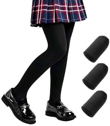 MOSIERRY Girls Black Tights 80 Denier Opaque Kids School Tights for Girls Age 8-9 9-10 11-12 Years Microfiber Footed Toddler Ballet Dance Leggings, 3 Pack