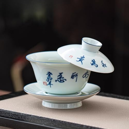 LEEDJUINE Ceramics Gaiwan Teacup, 160ml 5 oz, stile antico resistente al calore tazza da tè Set
