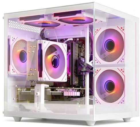 suevery Gaming PC Desktop,Ryzen 5 5500 RX 6500XT 4G,16GB DDR4,512 SSD | Wi-Fi 6 RGB Prebuilt Computer Tower, 6Core 12Threads Up to 4.2G, for Gamer Live Streaming Home Office-White