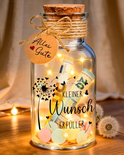 Leboria Wunscherfüller Geldgeschenk- LED Flaschenlicht mit Konfetti Bunt | Kreative Geschenke für Frauen Männer Kinder, Wunschgutschein Geldgeschenke Verpackung Geburtstag Hochzeit Firmung Weihnachten