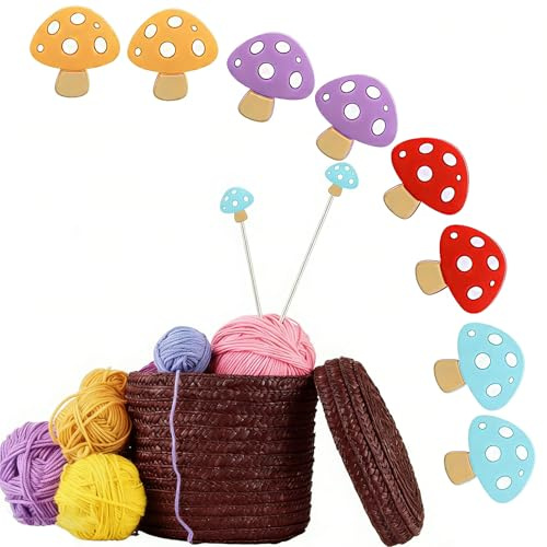 8 Stück Maschenstopper für Stricknadeln, 2.9cm Pilz Stricknadel Stopper, Süßer Stricknadelstopper aus Silikon, Punktschutz Strickzubehör für Strickanfänger, Basteln, DIY, Quilting-Kunst(Vier Farben)