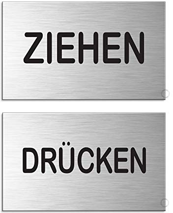 Schild Ziehen Drücken 60x100 mm 2er-Set Aluminium Edelstahloptik Nr.44664-S