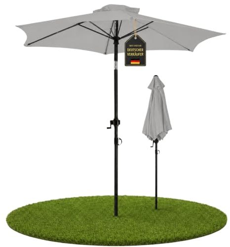 Ondis24 Strandschirm 2,3 Meter Sonnenschutz Sonnenschirm 230 cm rund mit Kurbel, Knick-Gelenk, UV 50, zweifarbig (Grau)