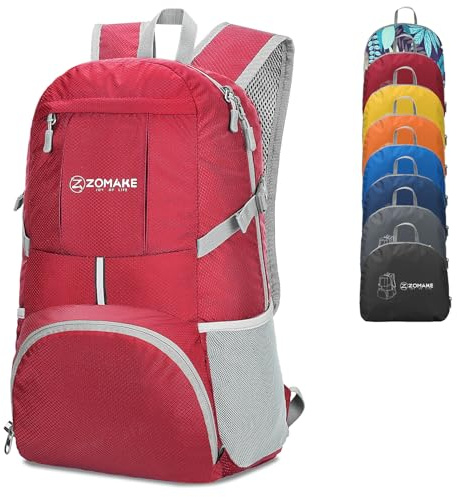ZOMAKE Lightweight Foldable Backpack, Packable Rucksack 35L Folding Small Back Pack Foldaway Ultralight Daypack Collapsible for Women Men Travel Hiking Walking (Red)