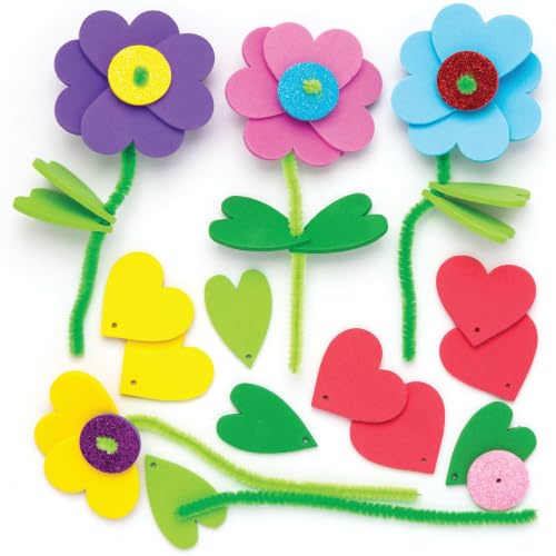 Baker Ross Stapel-Bastelsets „Blumen“ zum Kombinieren (6 Stück) – Frühlings-Bastelidee für Kinder zum Gestalten und Verschenken