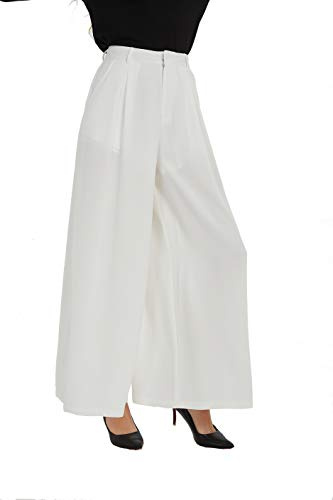 Tronjori Femme Taille Haute Pantalons Casual Jambes Larges Plissé Devant Vintage Pantalon avec Poches pour Les Loisirs, Le Travail and Le Bureau(S,Blanc Ivoire)